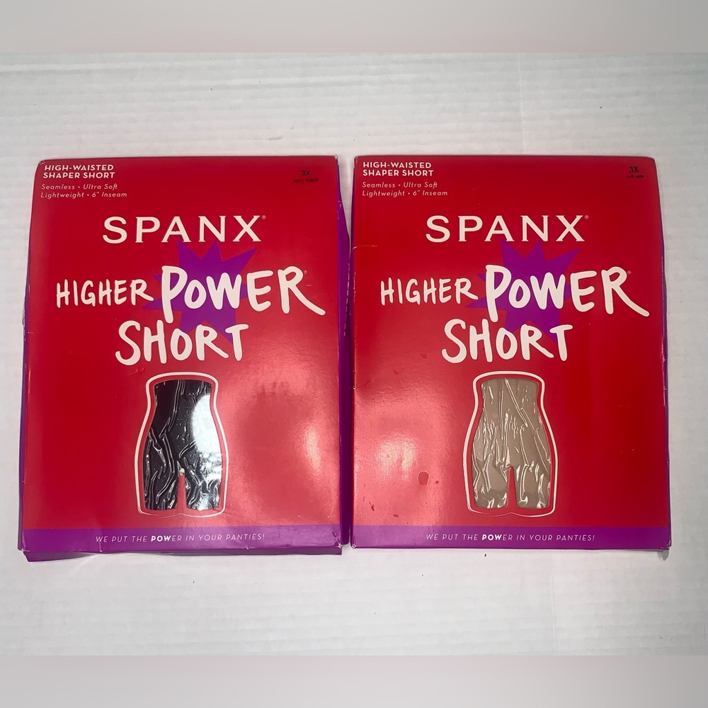 Spanx Bundle of 2 Higher Power Shorts. Very Black (1) and Soft Nude‎ (1). 3X